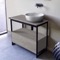 Console Sink Vanity With Ceramic Vessel Sink and Grey Oak Drawer